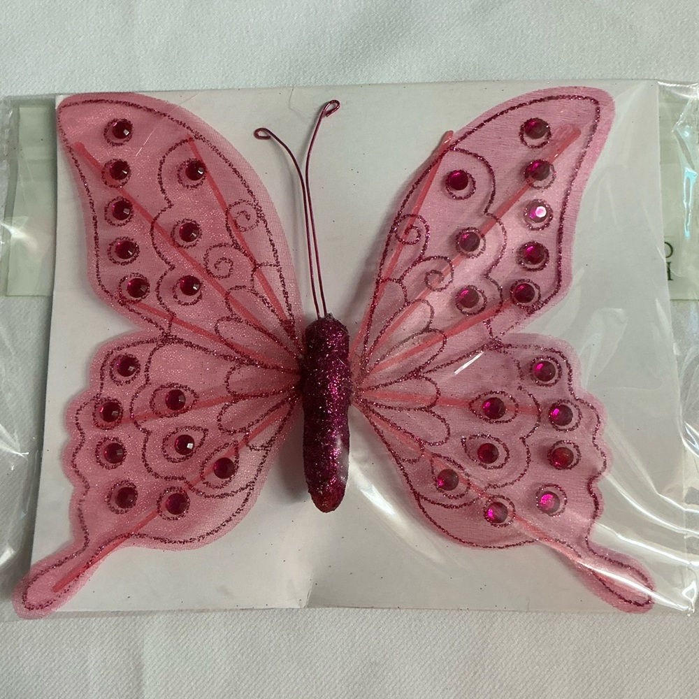 Pink Decorative Butterfly with Glitter Gem Sequins